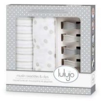 Muslin Swaddle & Clips – Grey